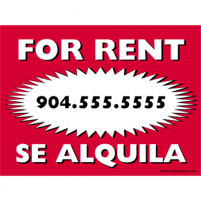 Bi Lingual Red For Rent Sign