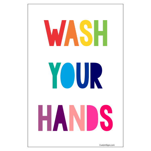 Rainbow Wash Your Hands Hand Washing Full Color Sign | 6" x 4"