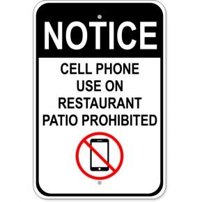 Restaurant Patio No Phones Aluminum Sign | 18" x 12"