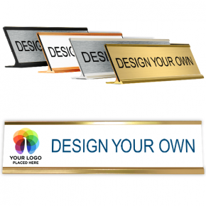 Left Logo Full Color 2" x 8" Desk Plate with Holder