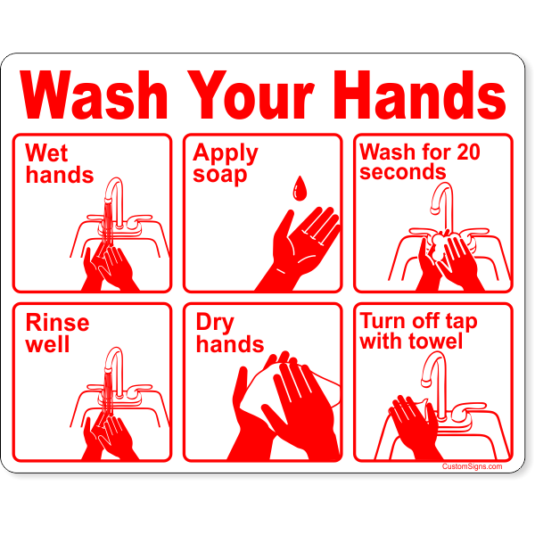 Wash Your Hands Instructions Full Color Sign 